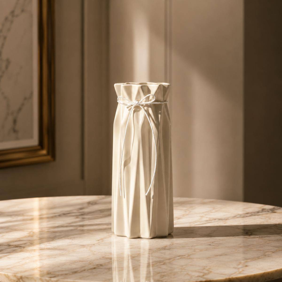 Modern Ivory Ribbon Decorative Vase 24 cm, KS-18-24B