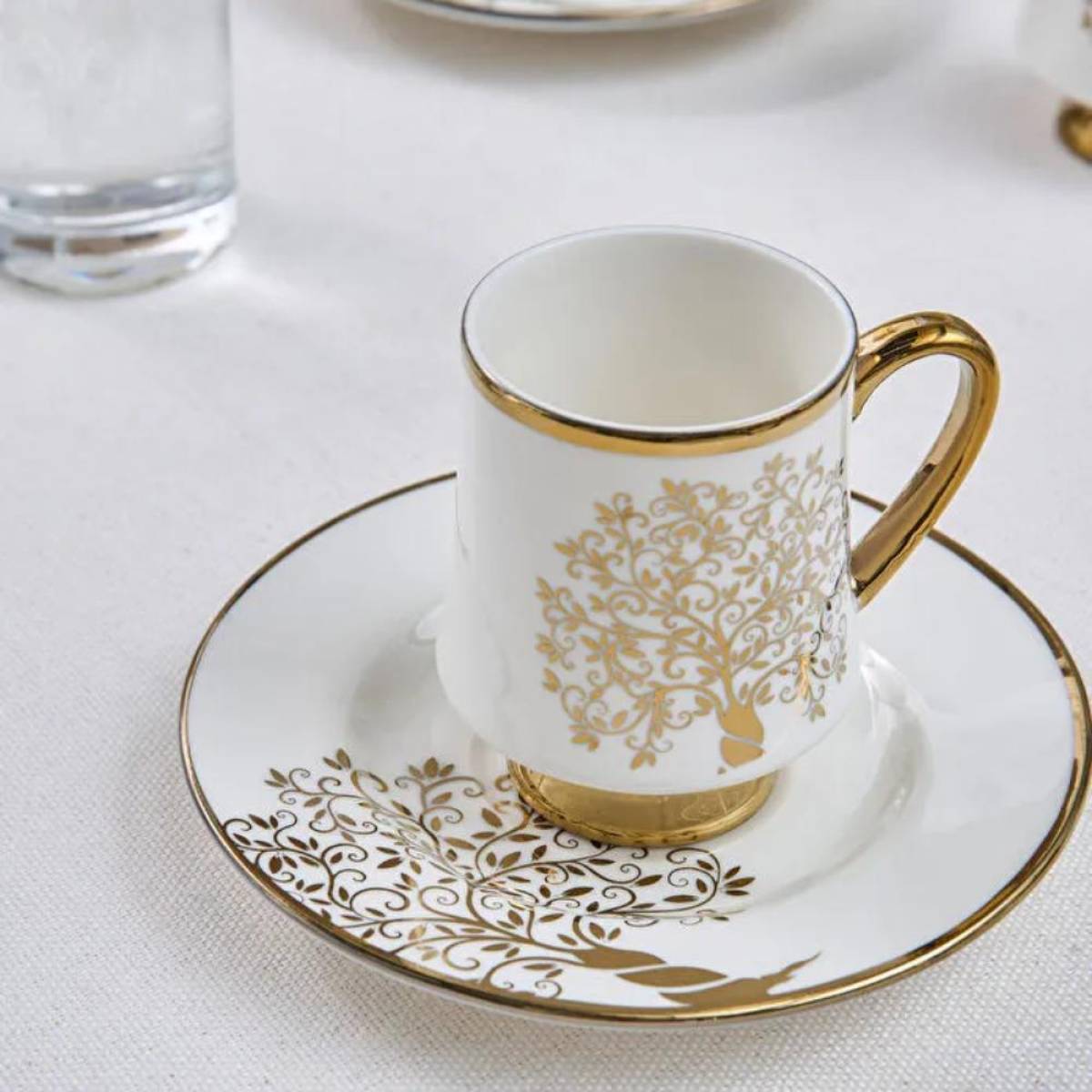 Karaca Autumn 6-piece Coffee Cup Set 90 Ml | White And Gold Accent