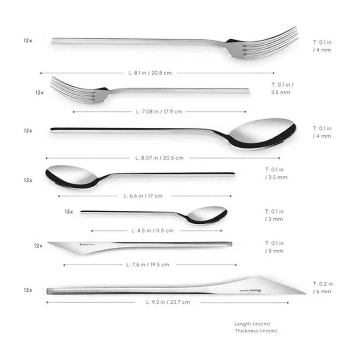 Karaca Look 84-Piece 316+ Stainless Steel Cutlery Set for 12 Persons – Silver, 15.03.08.1399