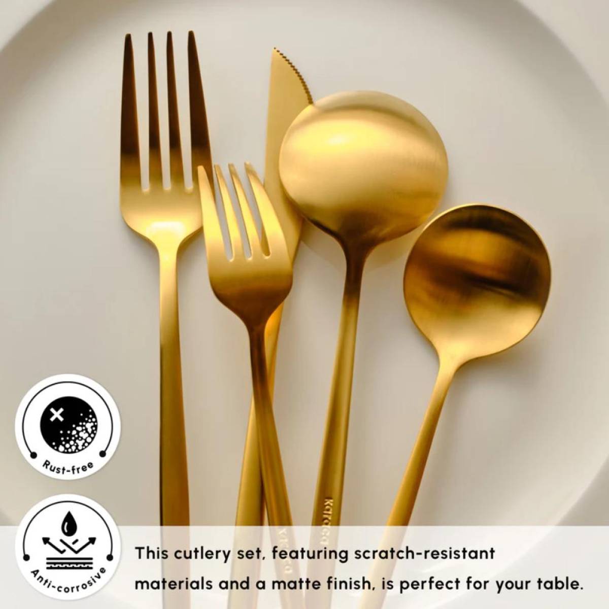Karaca Orion 30-piece Cutlery Set For 6 People - Matte Gold | 18/10 Stainless Steel, 153.03.08.1900