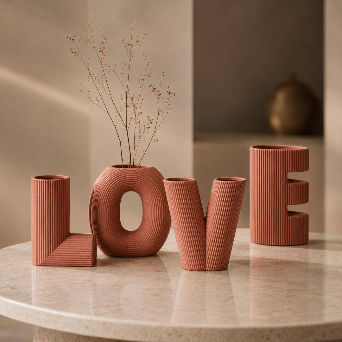 LOVE Sculptural Vase Set – Terracotta Minimalist Décor Collection, SK870