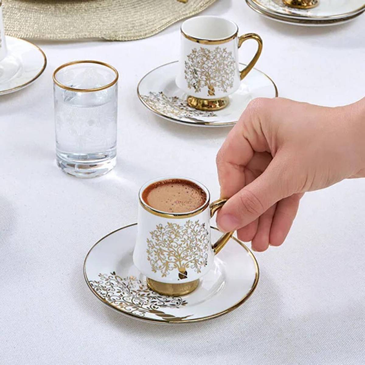Karaca Autumn 6-piece Coffee Cup Set 90 Ml | White And Gold Accent