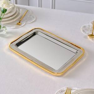 Karaca Ring Decorative Rectangular Tray 42×30 Cm - Silver/gold