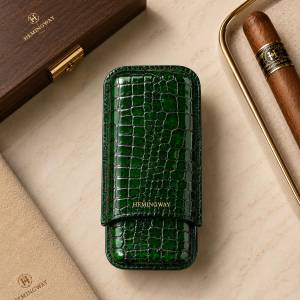 Hemingway Portable Cigar Case – 3 Cigars Holder Premium Leather Green, Hmw3pgn
