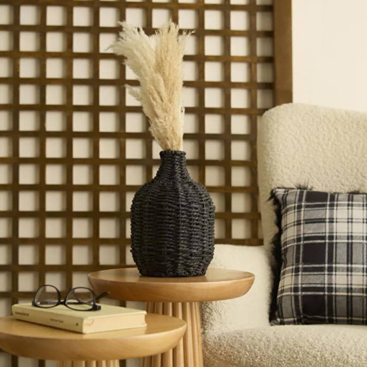 Karaca Home Boho Style Black Wicker Vase