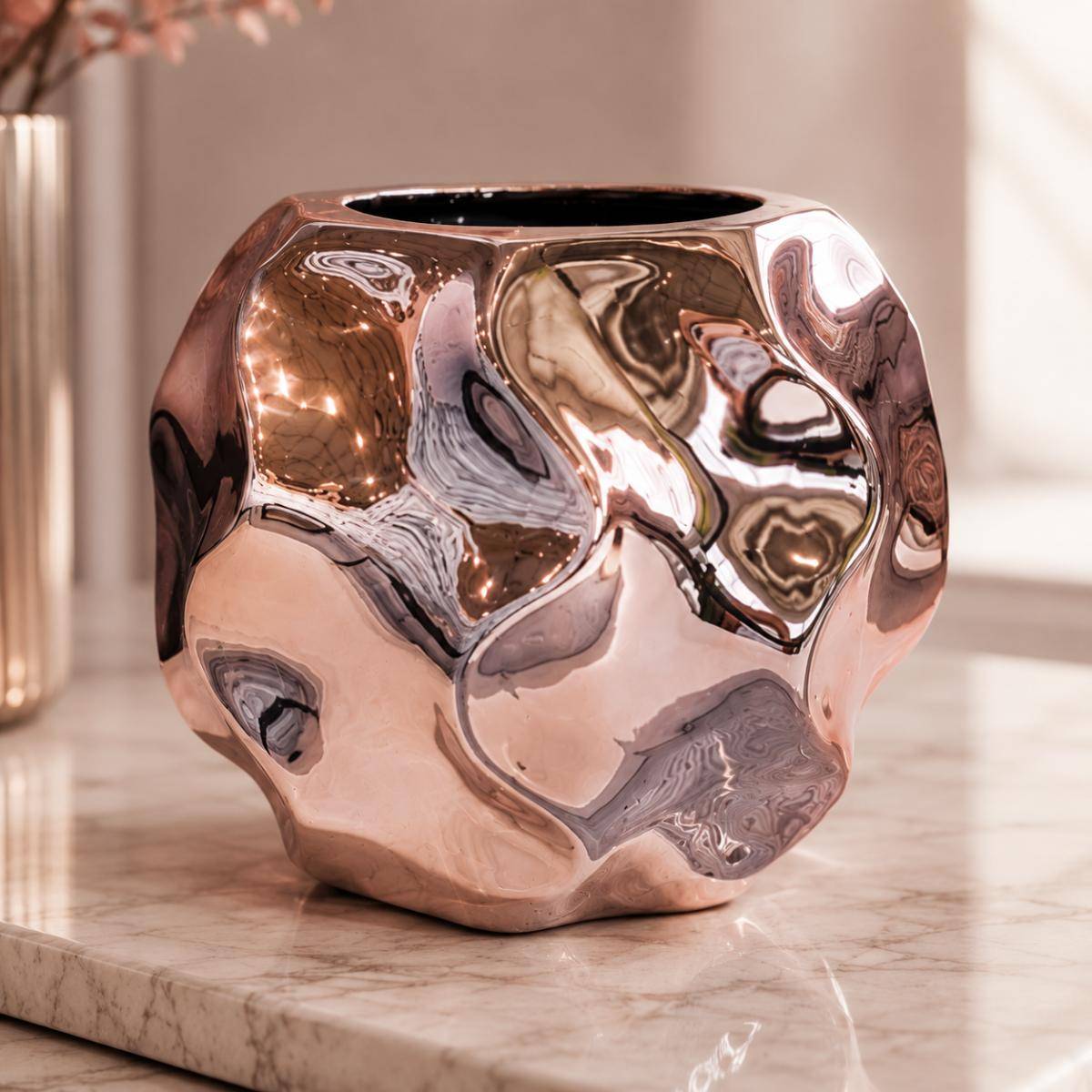 Charm-Chic Rose Gold Sculptural Vase – Modern Luxury Decorative Accent, 422-3