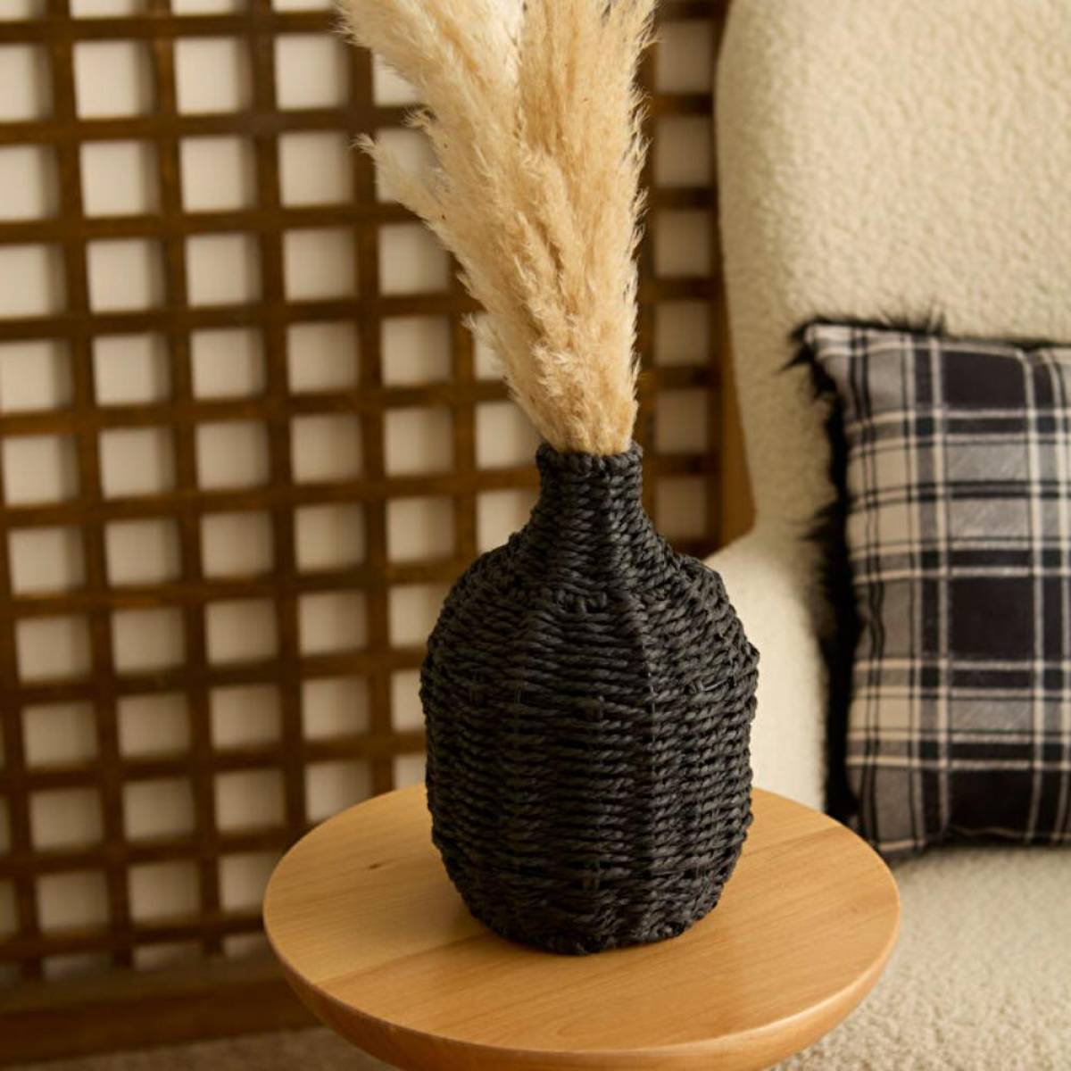 Karaca Home Boho Style Black Wicker Vase