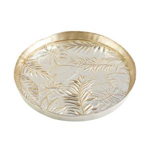 Karaca Glass Decorative Tray 32 Cm | Gold Leaf Pattern