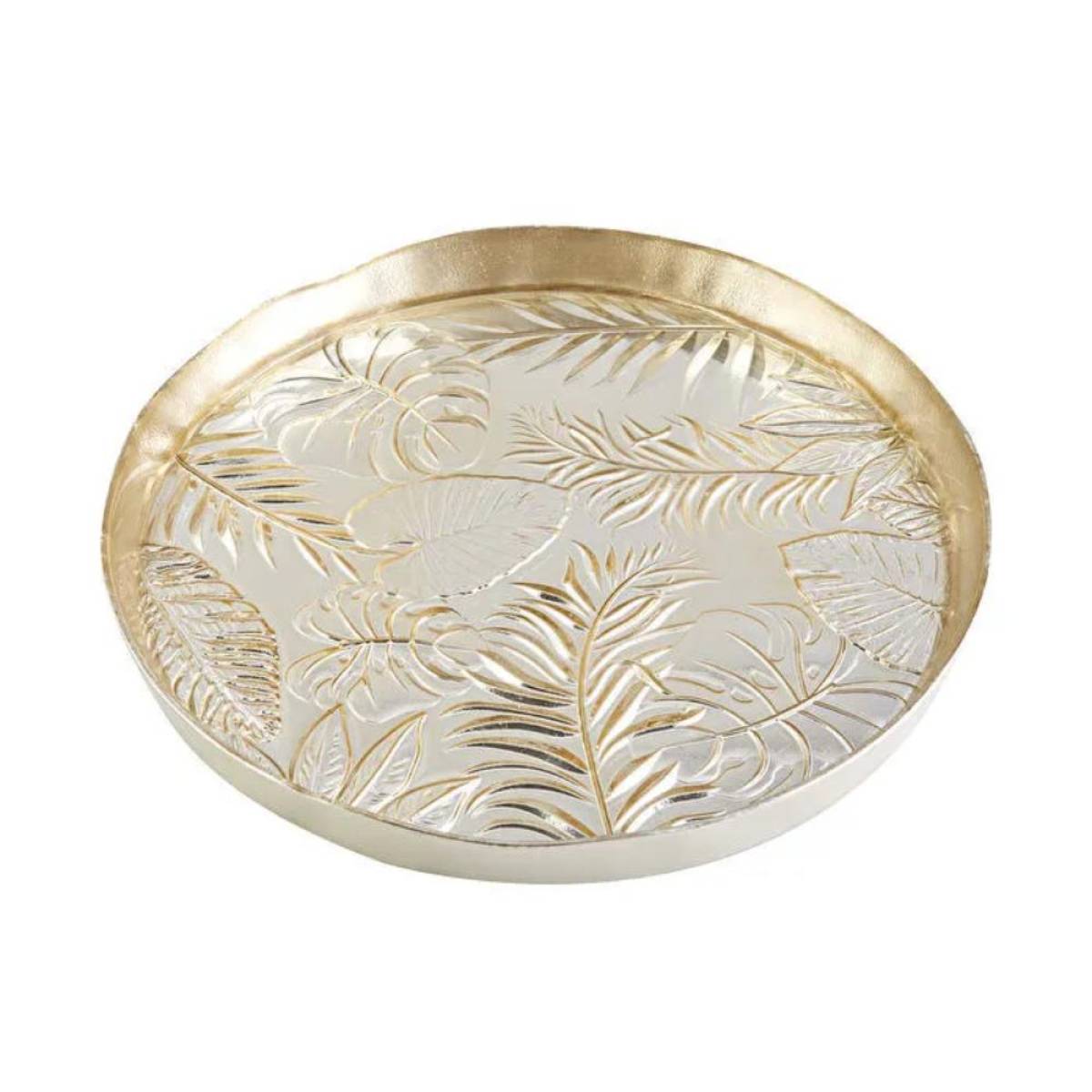 Karaca Glass Decorative Tray 32 Cm | Gold Leaf Pattern