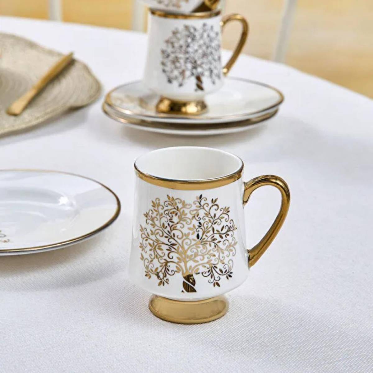Karaca Autumn 6-piece Coffee Cup Set 90 Ml | White And Gold Accent