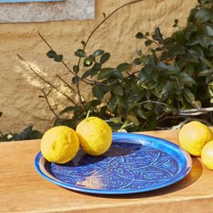 Karaca Home Donna Round Decorative Tray 30 Cm - Navy Blue