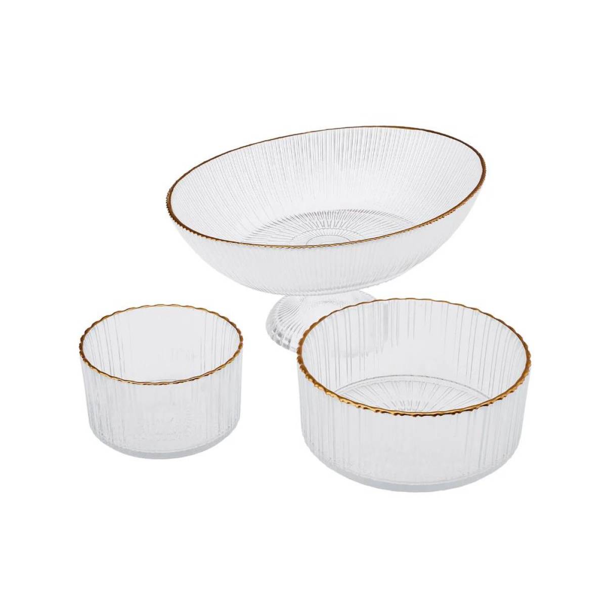 Karaca Pierre 3-piece Glass Serving Set - Plain Gold Gilded | Elegant Serving Stand, 153.09.01.3136