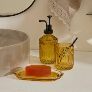 Karaca Home Bellino 3-piece Bathroom Accessory Set - Amber Glass