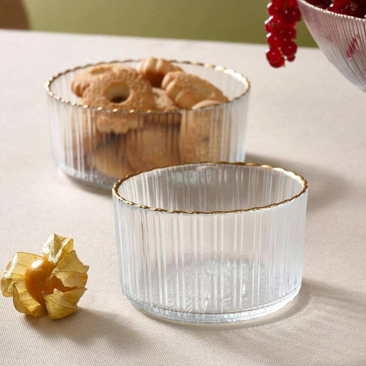 Karaca Pierre 3-piece Glass Serving Set - Plain Gold Gilded | Elegant Serving Stand, 153.09.01.3136