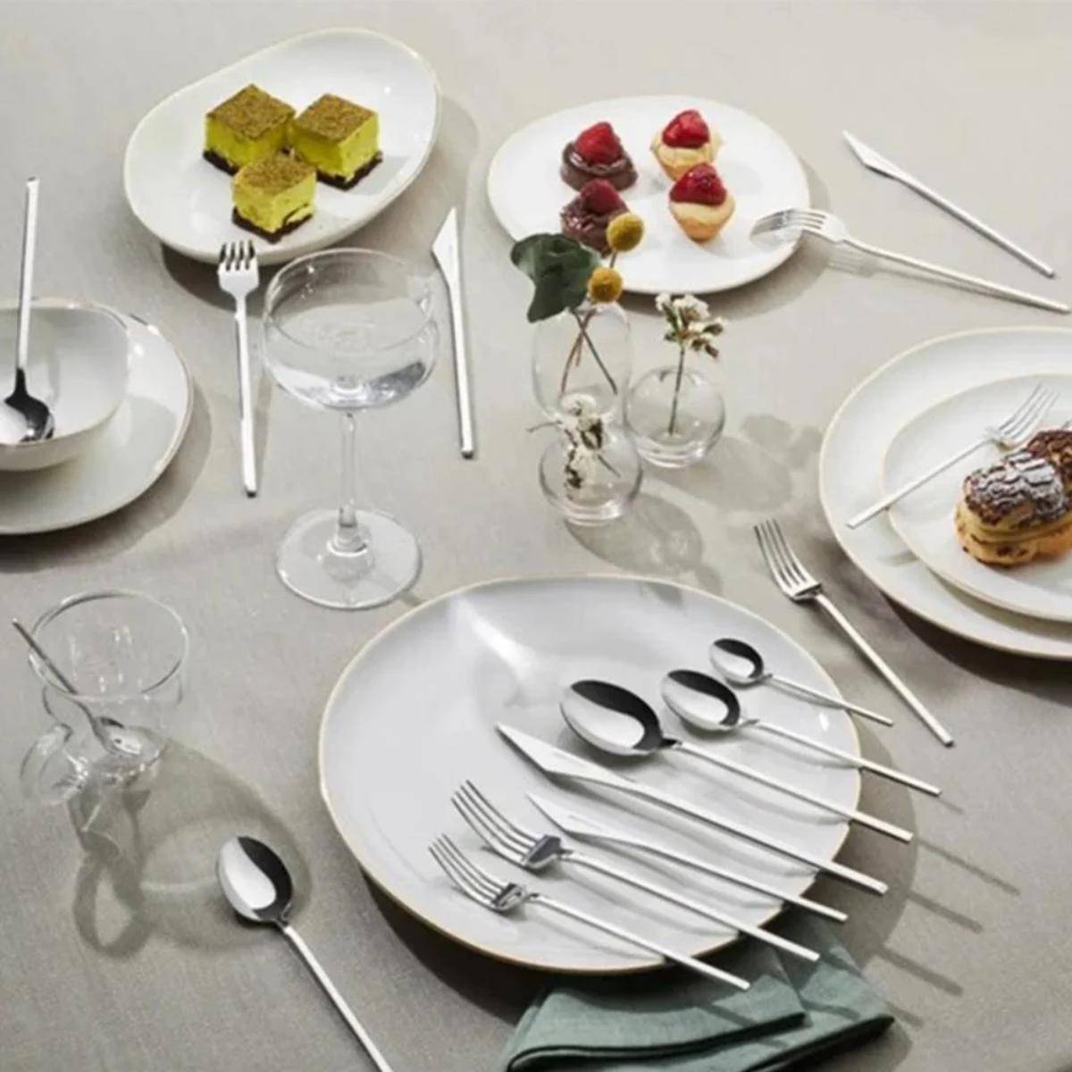 Karaca Look 84-Piece 316+ Stainless Steel Cutlery Set for 12 Persons – Silver, 15.03.08.1399