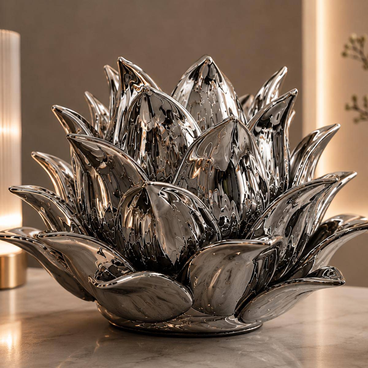 Luxury Chrome Lotus Decorative Sculpture – Large, QX1019SL
