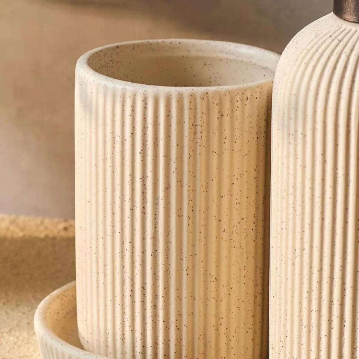 Karaca Marta 3-piece Beige Bathroom Accessory Set - Dolomite Stone Finish