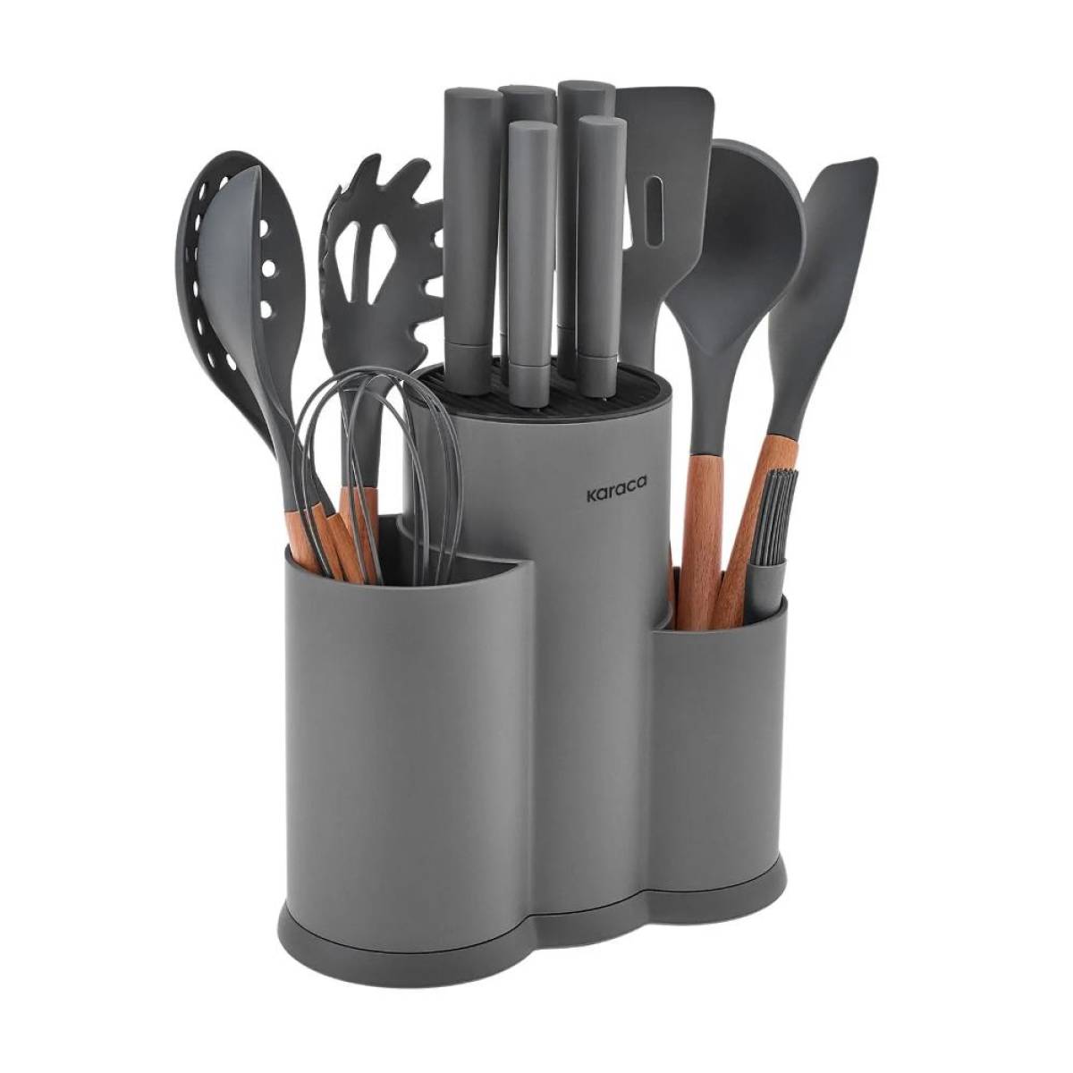 Karaca Burby 14-piece Knife And Serving Set - Grey | Soft Touch Block