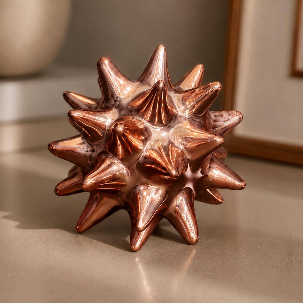Charm-Chic Metallic Spiky Decor Sculpture – Luxury Modern Tabletop Accent | Rose Gold Finish, K120-1GD