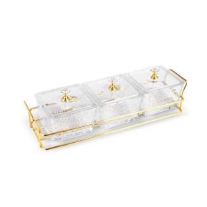 Karaca Maria 3-piece Decorative Serving Bowls Set With Lids And Tray