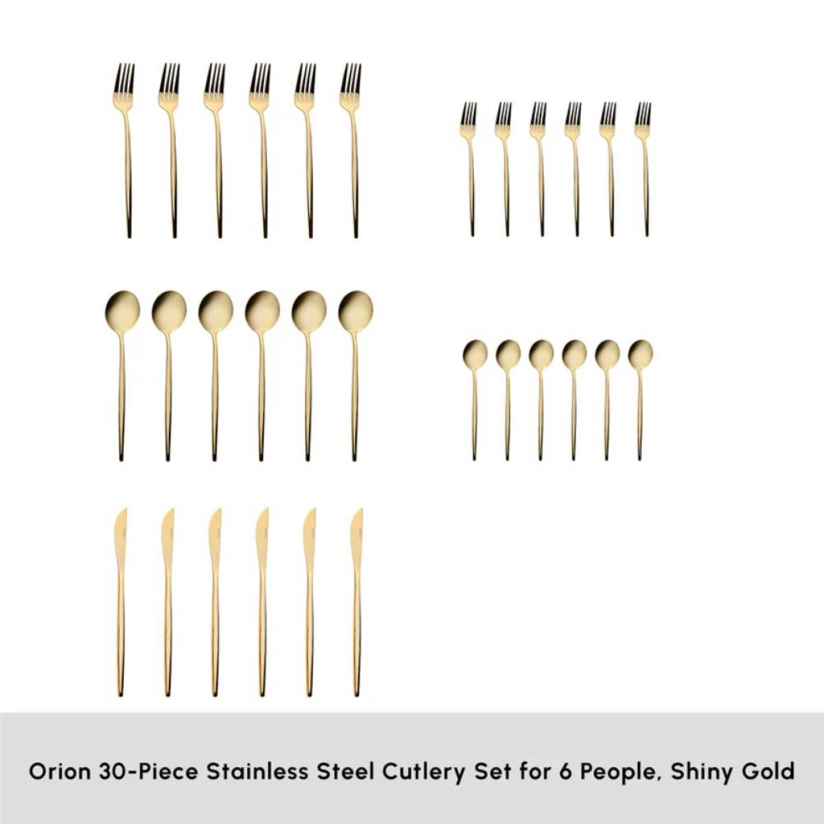 Karaca Orion 30-piece Cutlery Set For 6 People - Shiny Gold | 18/10 Stainless Steel (304 Grade), 153.03.08.1902