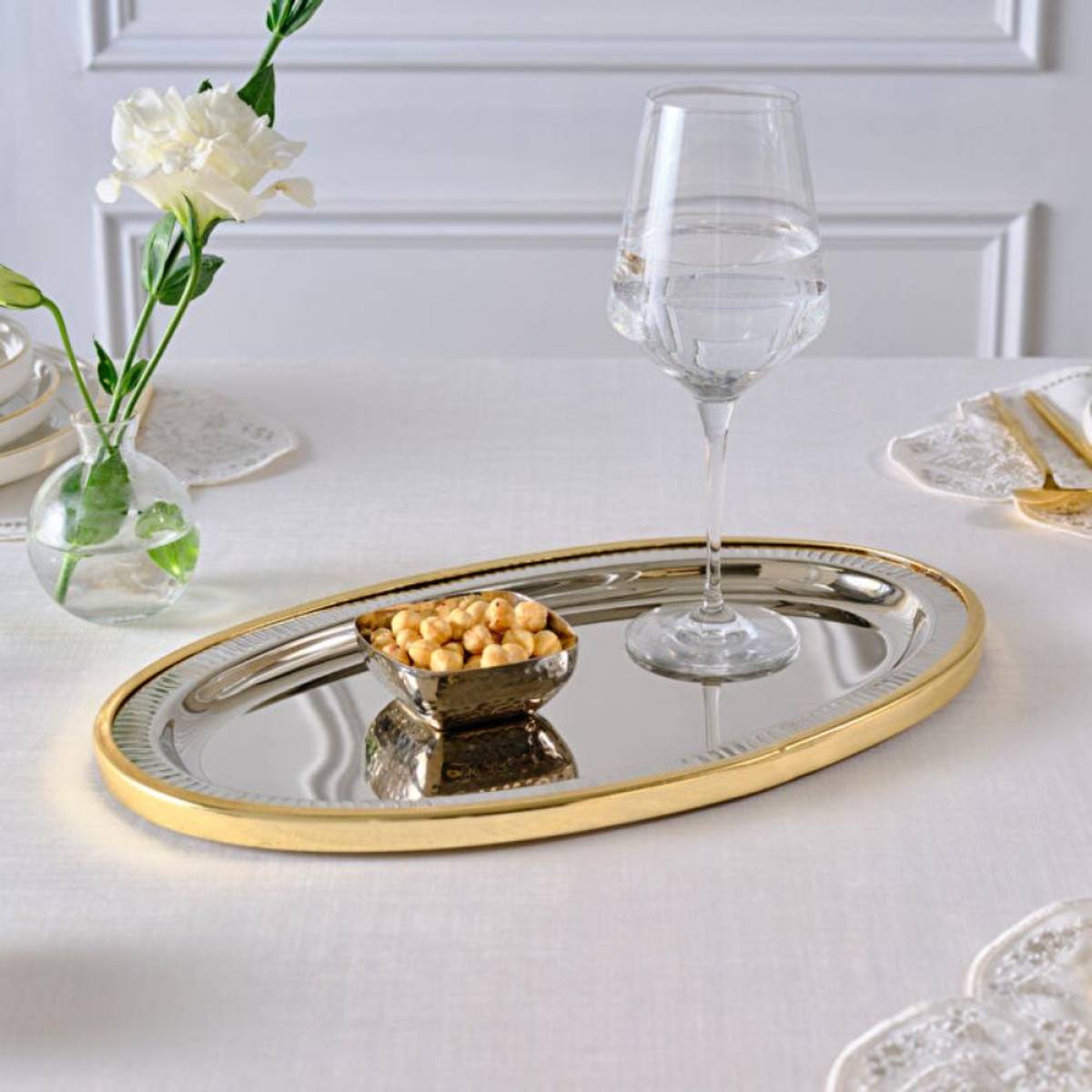 Karaca Ring Decorative Oval Tray 39×23 Cm - Silver/gold, 8683650362678