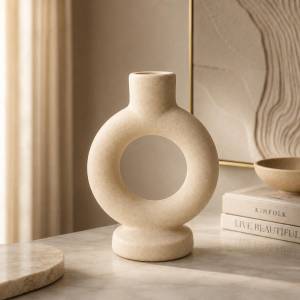 Modern Ring Ceramic Vase 14 cm – Luxury Minimalist Decorative Accent, SK543