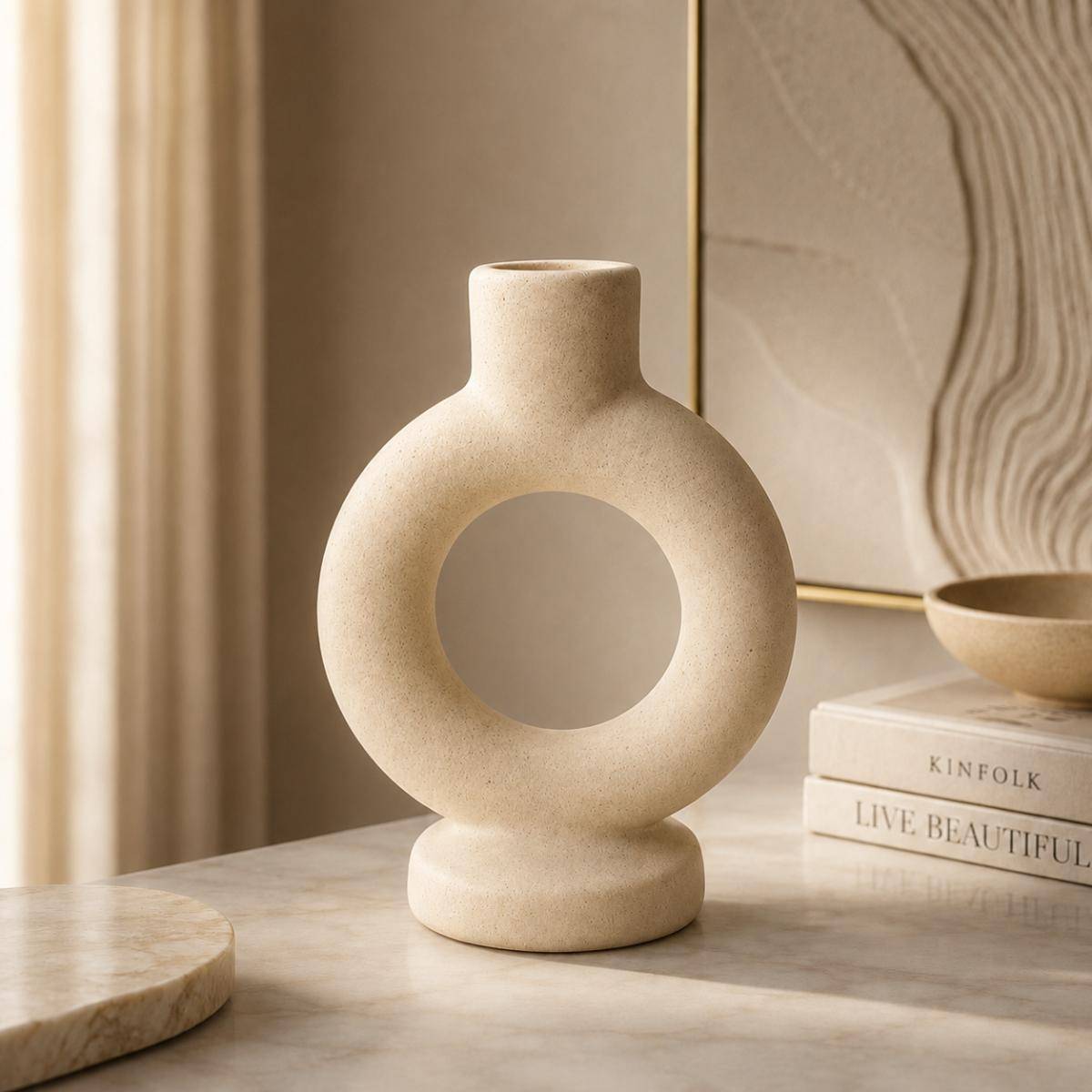 Modern Ring Ceramic Vase 14 cm – Luxury Minimalist Decorative Accent, SK543