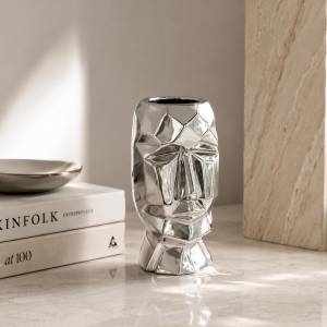 Silver Faceted Face Vase – Sculptural Luxury Décor, K057SL