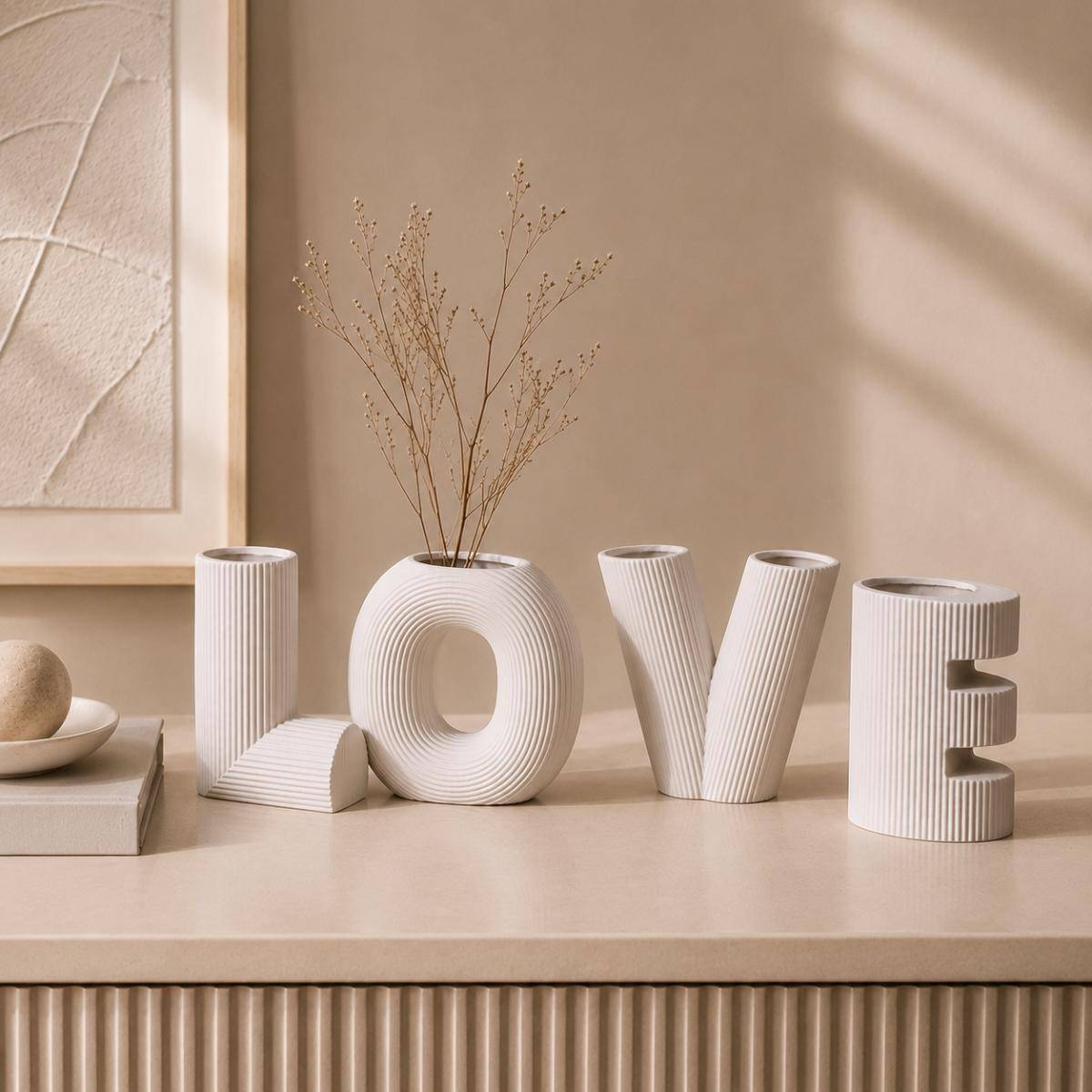 LOVE Sculptural Vase Set – White Minimalist Décor Collection, SK869