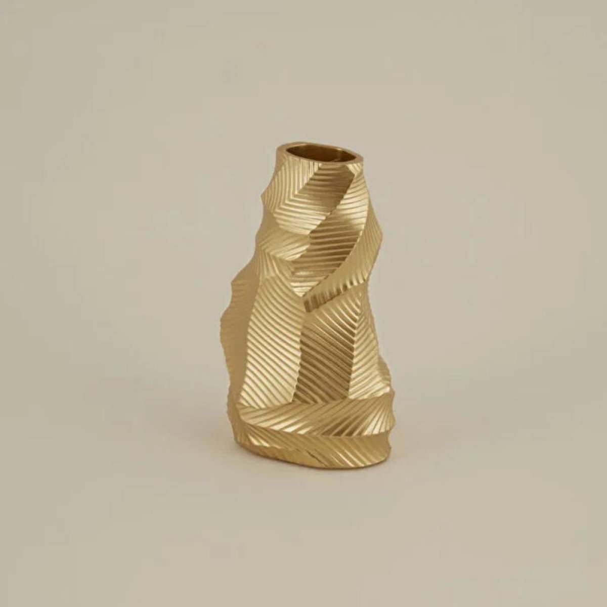 Karaca Home Lana Gold Vase - 20 Cm | Textured Geometric Decorative Vase
