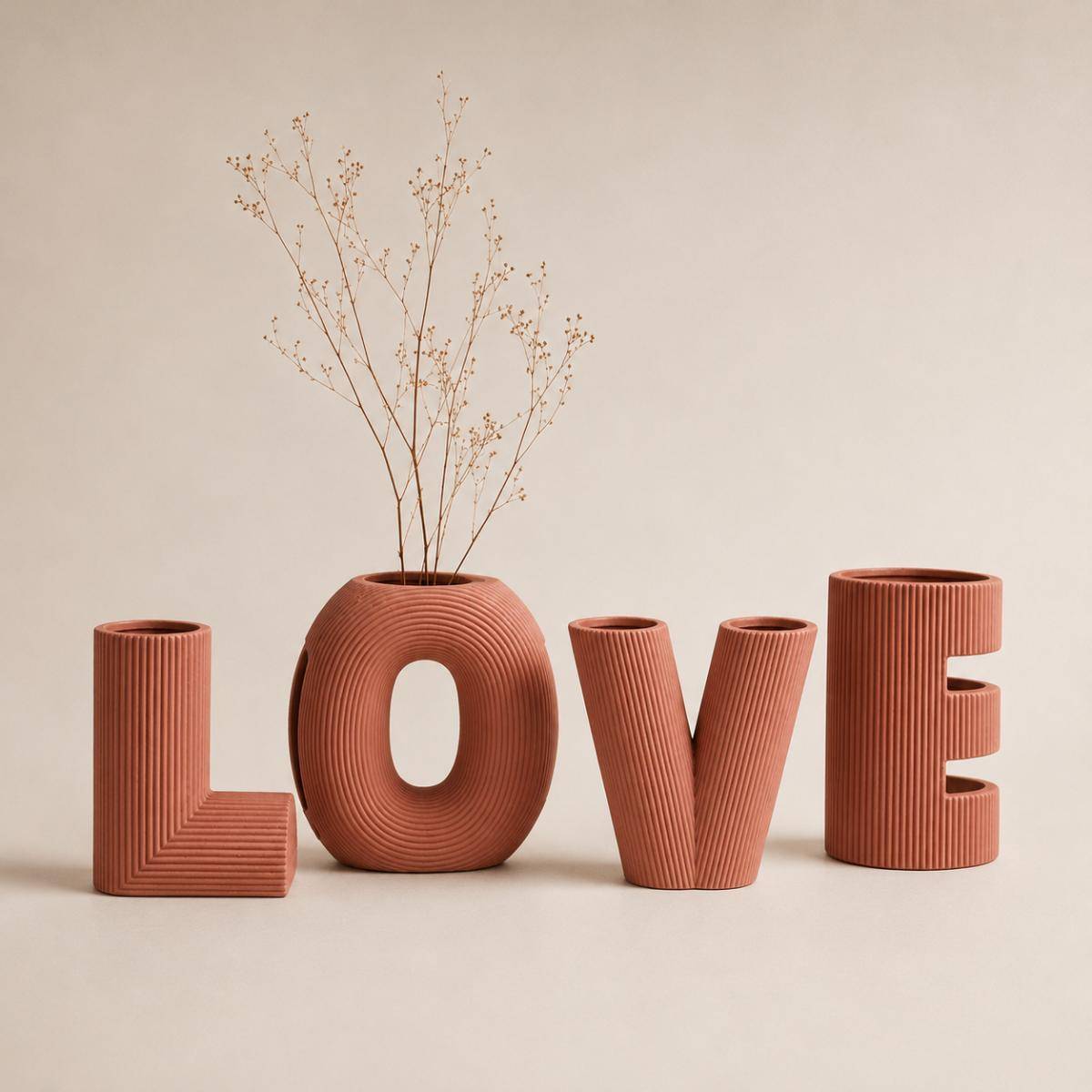 LOVE Sculptural Vase Set – Terracotta Minimalist Décor Collection, SK870