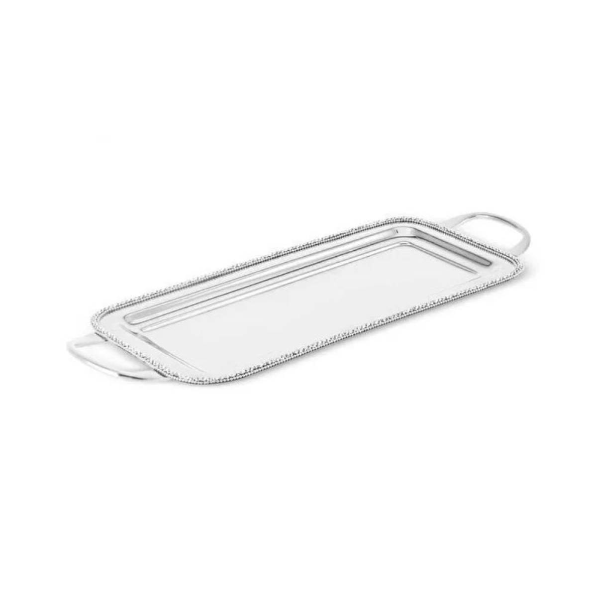 Karaca Home Majesty Luxury Silver Serving Tray - Stainless Steel With Crystal Beaded Detail