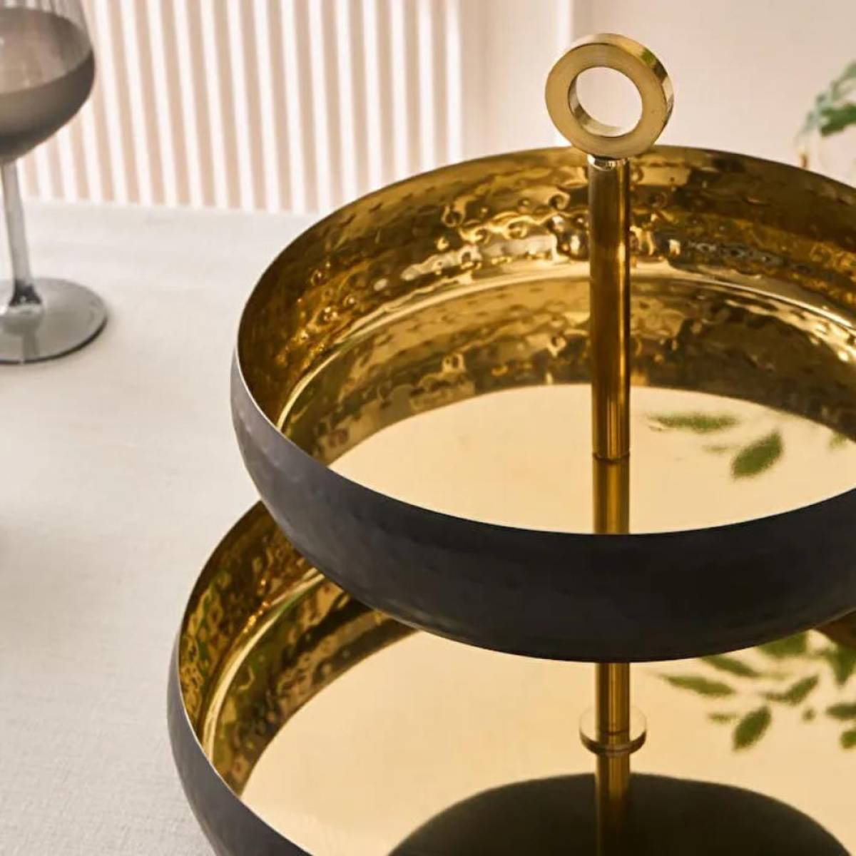 Karaca Arven 2-tier Decorative Serving Tray 26×32 Cm - Black/gold