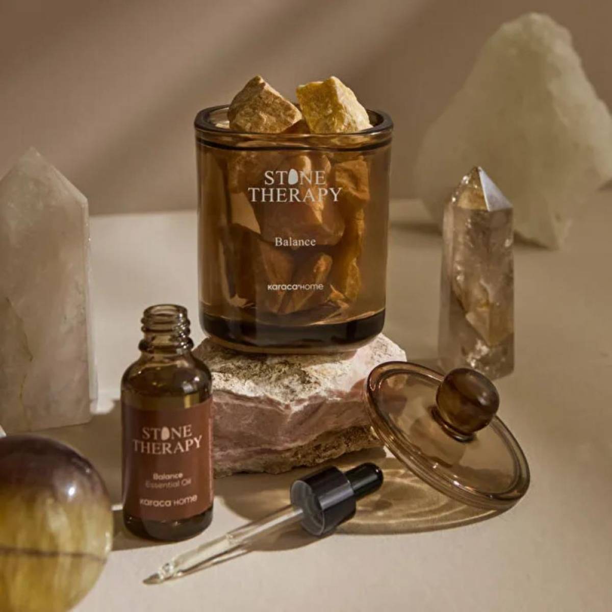 Karaca Home Stone Therapy Crystal Scent Stone Set - Balance | Herbal Aromatherapy Diffuser