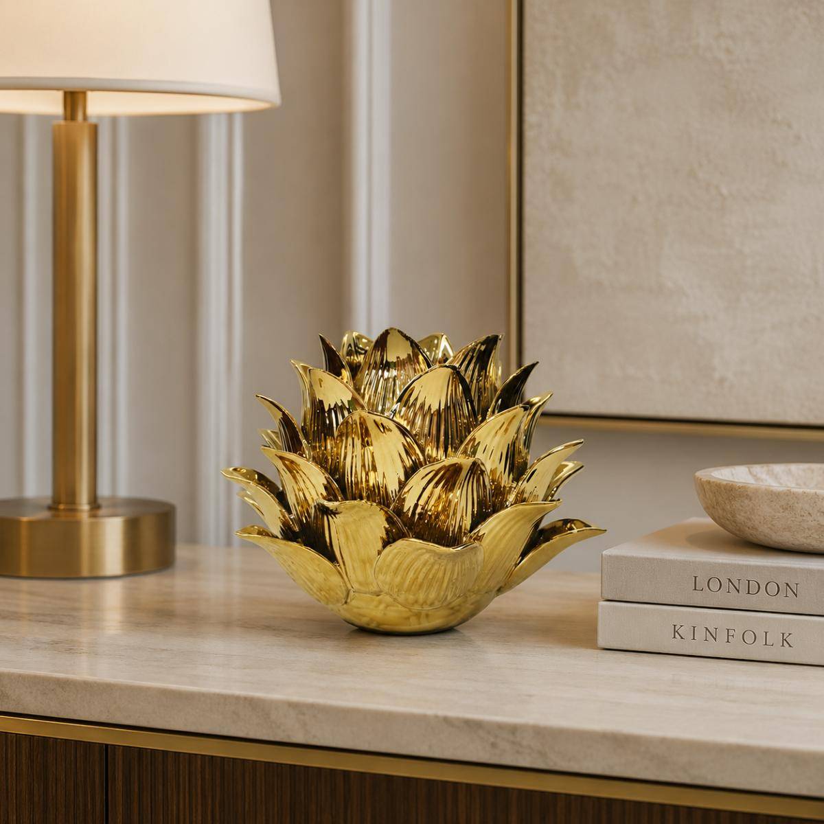 Luxury Golden Lotus Decorative Sculpture – Medium, QX1020GD