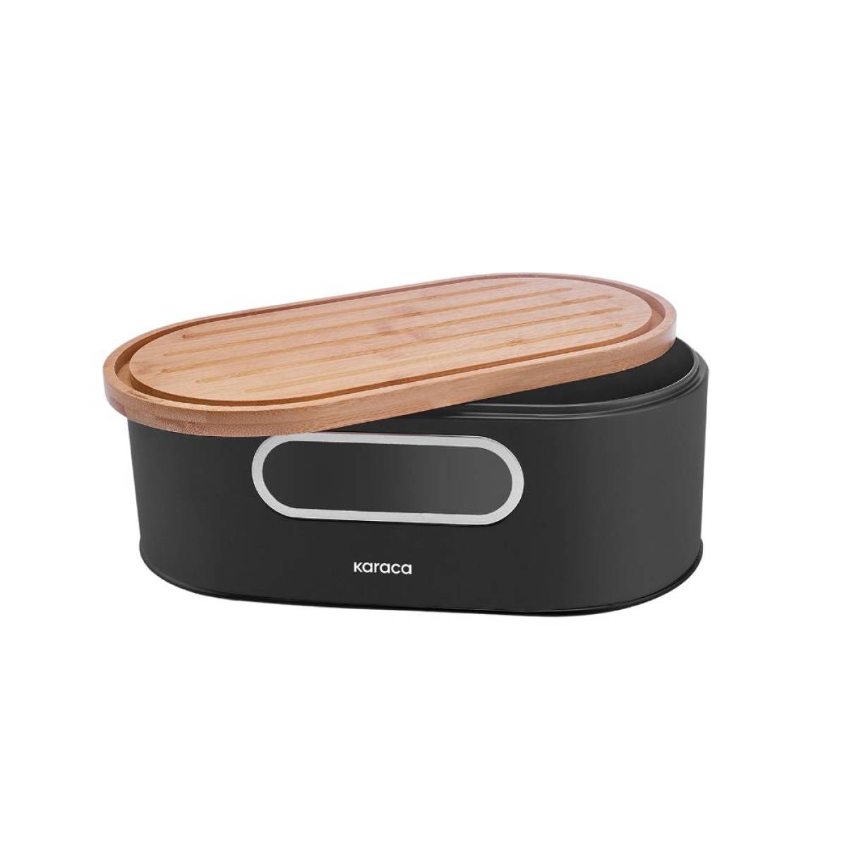 Karaca Stream 2-in-1 Bread Box And Cutting Board - Black | Steel And Bamboo Design