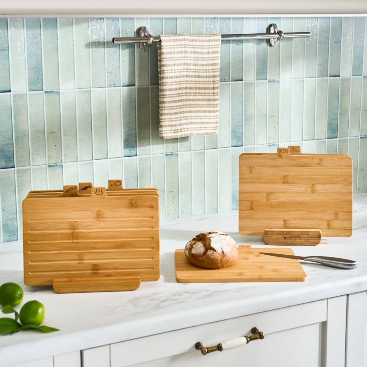 Karaca Arel 4-piece Bamboo Cutting Board Set | With Storage Holder