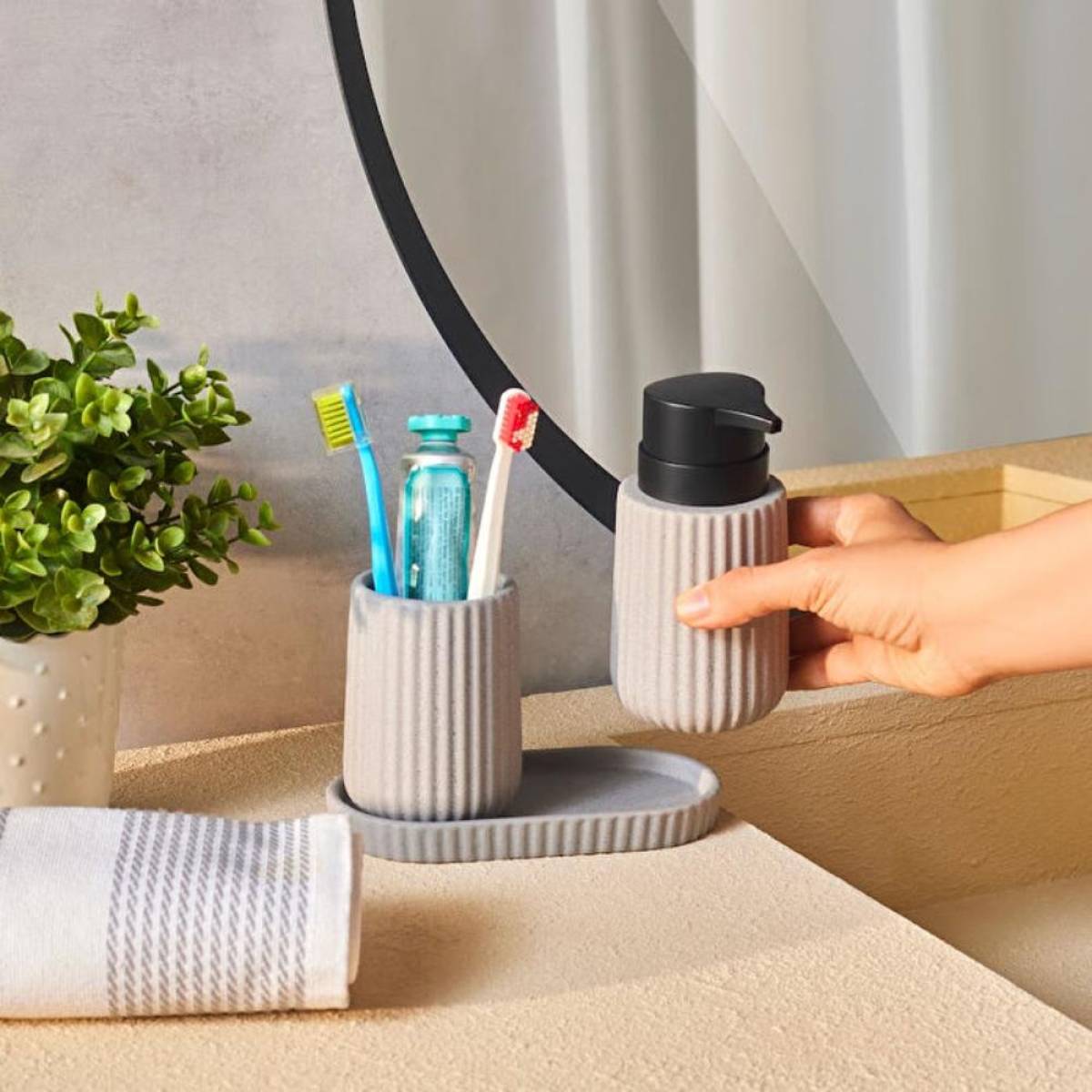 Karaca Trina 3-piece Grey Bathroom Accessory Set - Dolomite Stone Finish