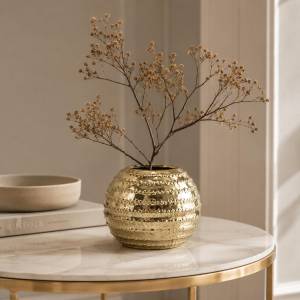 Lustre Orb Gold Ceramic Vase – Textured Metallic Finish, BX77-1