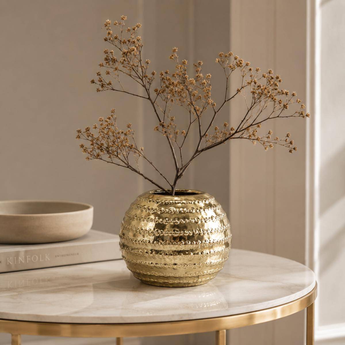 Lustre Orb Gold Ceramic Vase – Textured Metallic Finish, BX77-1