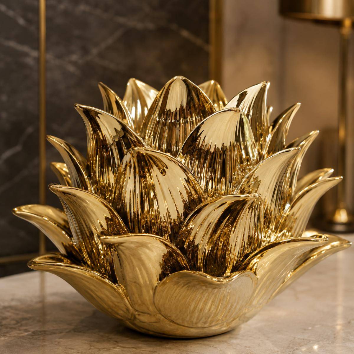 Luxury Golden Lotus Decorative Sculpture – Medium, QX1020GD