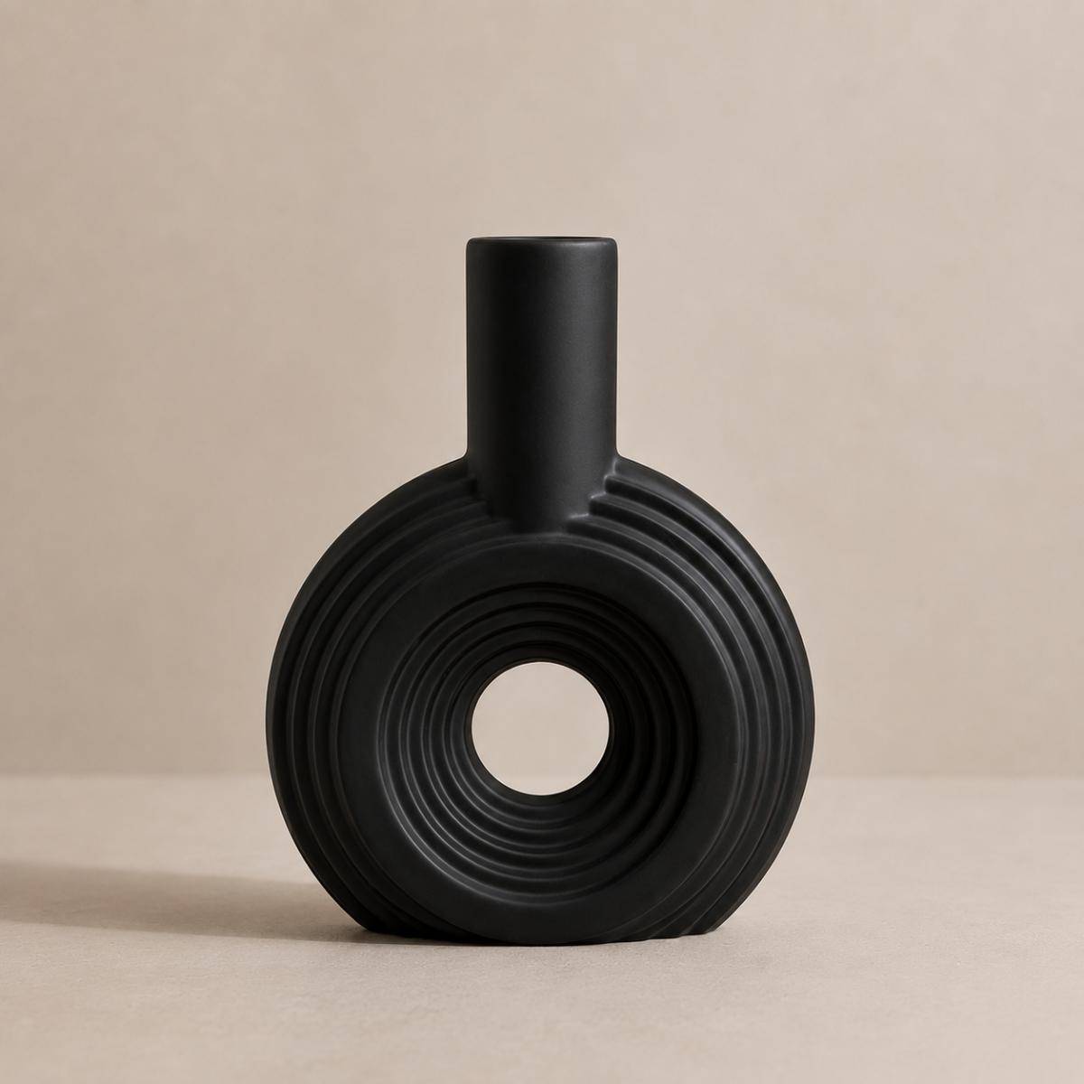 Sculpted Harmony Vase 22 cm – Matte Black Finish, 2178-3BLK