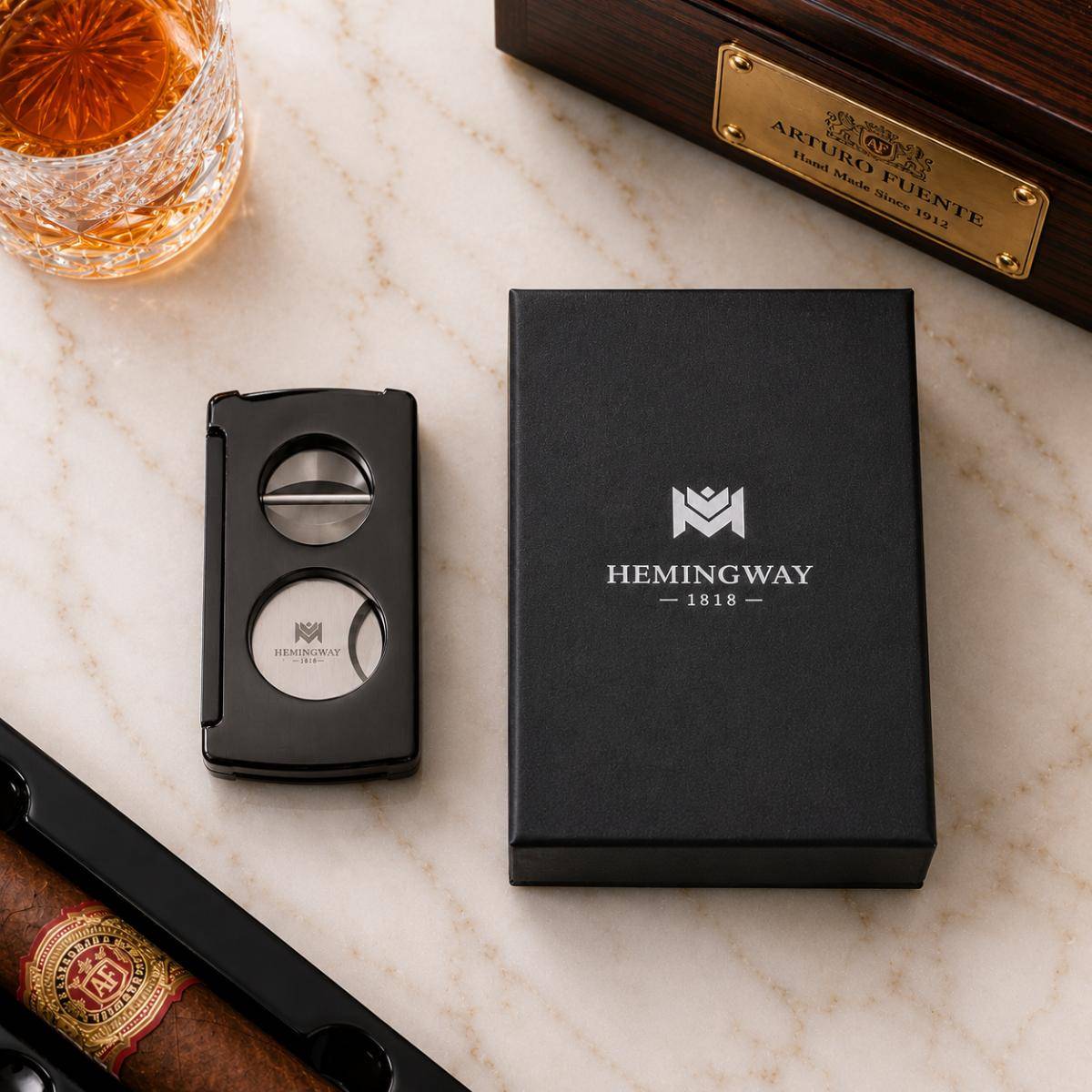 Hemingway Signature Series Cigar Cutter – Black Edition | V-cut & Round Cut, Hemcutblack