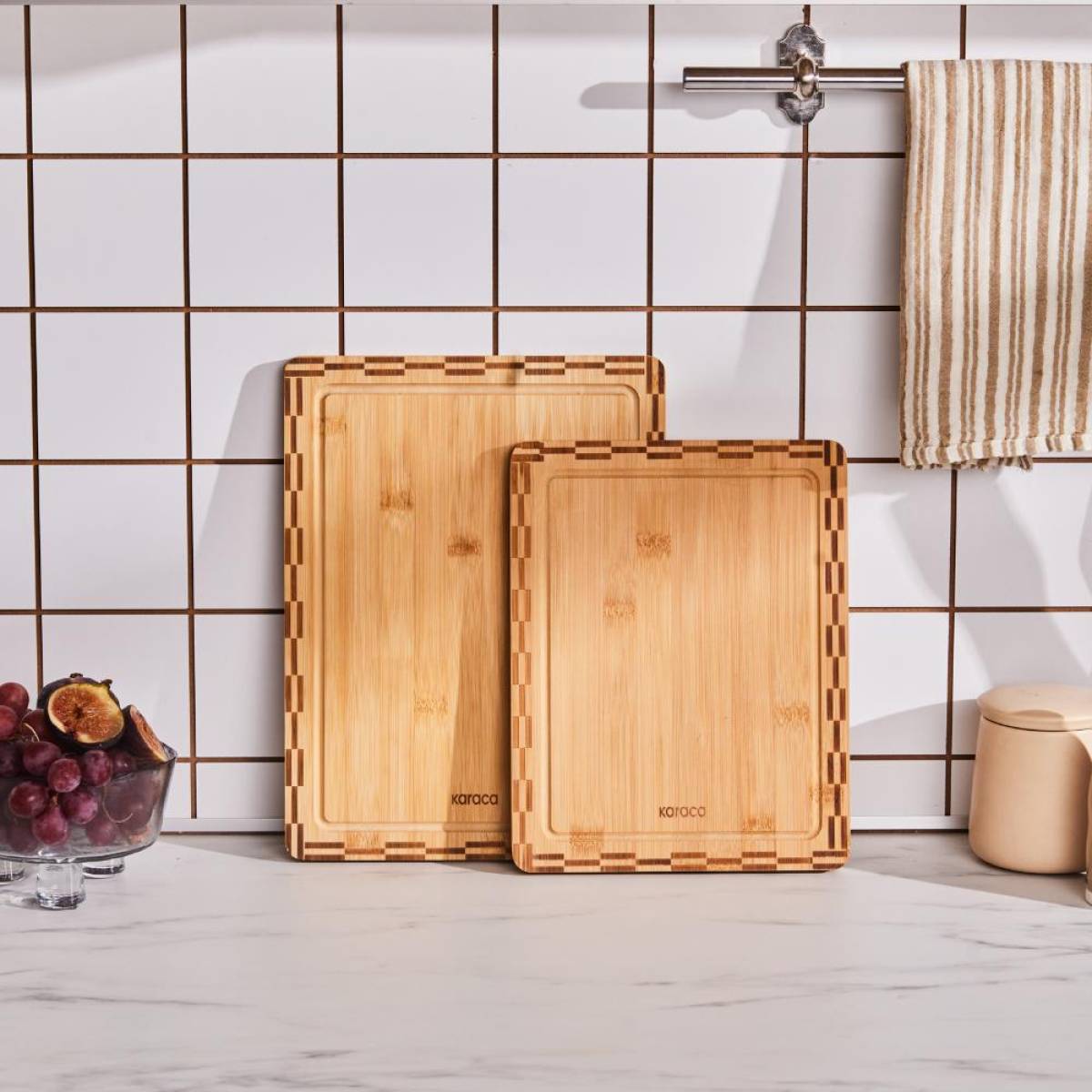 Karaca Lawn 2-piece Bamboo Cutting Board Set | Natural Kitchen Boards