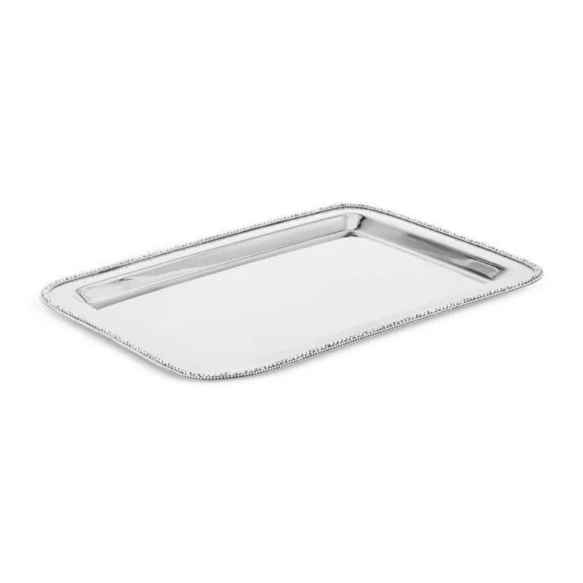 Karaca Home Majesty Luxury Silver Serving Tray - Stainless Steel With Crystal Beaded Detail