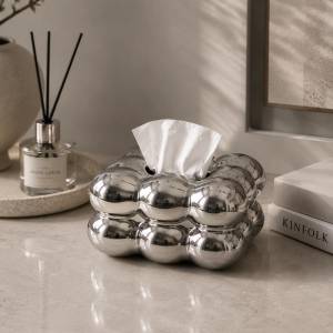 Silver Ceramic Tissue Box Cover – Refined Minimalist Decor Statement, SK868