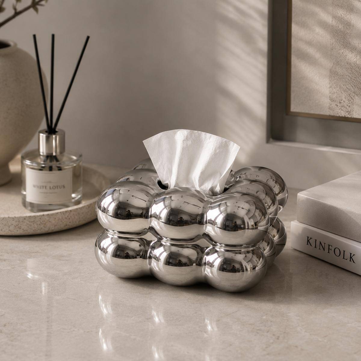 Silver Ceramic Tissue Box Cover – Refined Minimalist Decor Statement, SK868