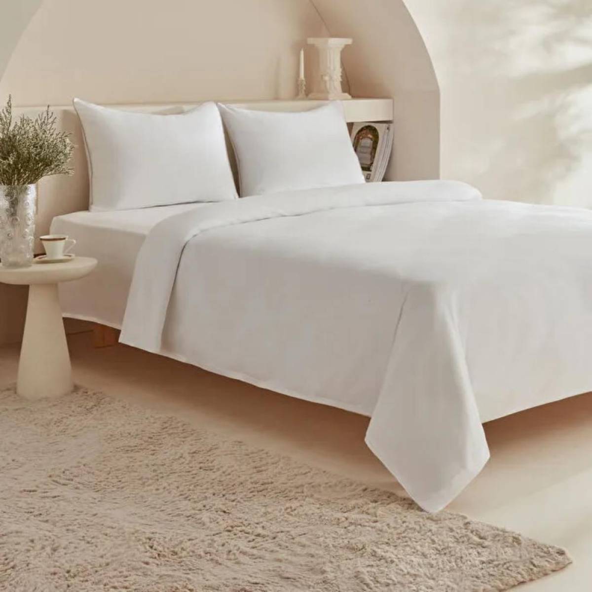 Karaca Home Vinas 80 Thread Count Cotton White Double Duvet Cover Set - Satin Trim