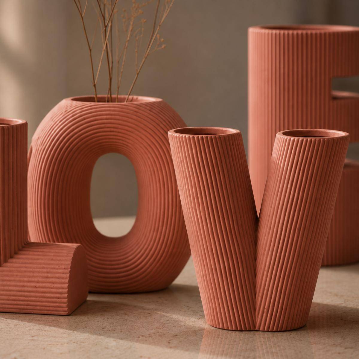 LOVE Sculptural Vase Set – Terracotta Minimalist Décor Collection, SK870